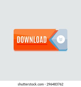 Farbige Download-Web-Schaltfläche mit Pfeil. Modernes Flachdesign, Papiergrafik, Website-Icon und Design-Element