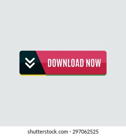 Colorido botón web de descarga con flecha. Diseño plano moderno, gráfico de papel, icono del sitio web y elemento de diseño