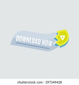 Farbige Download-Web-Schaltfläche mit Pfeil. Modernes Flachdesign, Papiergrafik, Website-Icon und Design-Element