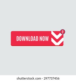 Colorido botón web de descarga con flecha. Diseño plano moderno, gráfico de papel, icono del sitio web y elemento de diseño