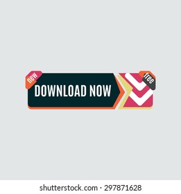 Colorful download web button with arrow. Modern flat design, paper graphic, website icon and design element