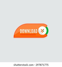 Colorido botón web de descarga con flecha. Diseño plano moderno, gráfico de papel, icono del sitio web y elemento de diseño