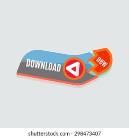 Colorful download web button with arrow. Modern flat design, paper graphic, website icon and design element