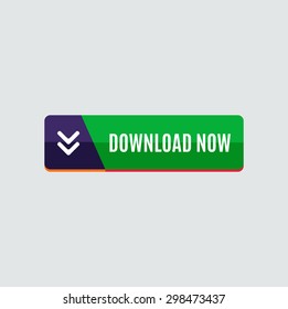 Colorido botón web de descarga con flecha. Diseño plano moderno, gráfico de papel, icono del sitio web y elemento de diseño