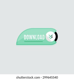 Colorido botón web de descarga con flecha. Diseño plano moderno, gráfico de papel, icono del sitio web y elemento de diseño