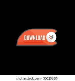 Botão colorido da web de download com seta. Design plano moderno, gráfico de papel, ícone do site e elemento de design