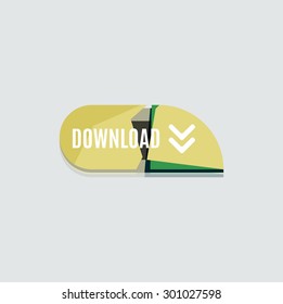 Colorful download web button with arrow. Modern flat design, paper graphic, website icon and design element