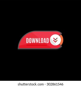 Colorido botón web de descarga con flecha. Diseño plano moderno, gráfico de papel, icono del sitio web y elemento de diseño