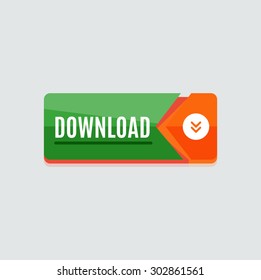 Colorful download web button with arrow. Modern flat design, paper graphic, website icon and design element