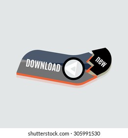 Colorido botón web de descarga con flecha. Diseño plano moderno, gráfico de papel, icono del sitio web y elemento de diseño