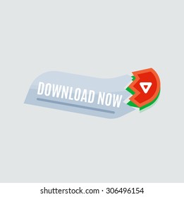 Colorful download web button with arrow. Modern flat design, paper graphic, website icon and design element