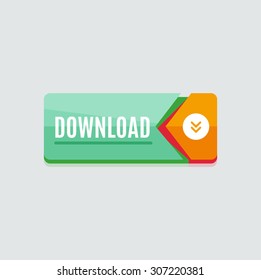 Colorful download web button with arrow. Modern flat design, paper graphic, website icon and design element