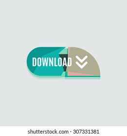 Colorful download web button with arrow. Modern flat design, paper graphic, website icon and design element