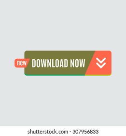 Colorido botón web de descarga con flecha. Diseño plano moderno, gráfico de papel, icono del sitio web y elemento de diseño
