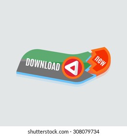 Farbige Download-Web-Schaltfläche mit Pfeil. Modernes Flachdesign, Papiergrafik, Website-Icon und Design-Element