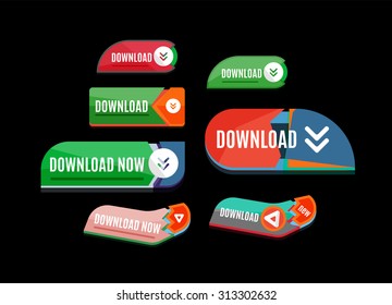 Colorful download web button with arrow. Modern flat design, paper graphic, website icon and design element