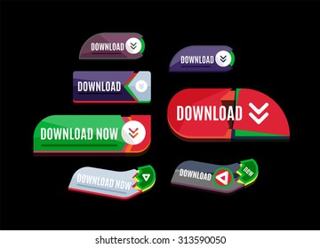 Colorful download web button with arrow. Modern flat design, paper graphic, website icon and design element