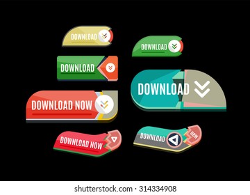 Colorful download web button with arrow. Modern flat design, paper graphic, website icon and design element