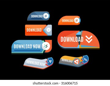 Farbige Download-Web-Schaltfläche mit Pfeil. Modernes Flachdesign, Papiergrafik, Website-Icon und Design-Element