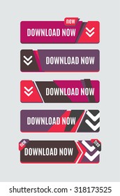 Colorido botón web de descarga con flecha. Diseño plano moderno, gráfico de papel, icono del sitio web y elemento de diseño