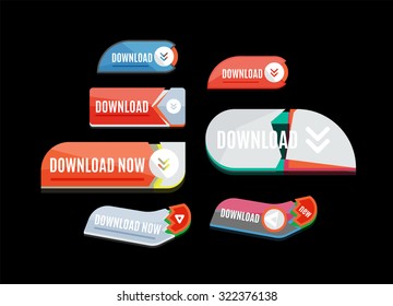 Colorido botón web de descarga con flecha. Diseño plano moderno, gráfico de papel, icono del sitio web y elemento de diseño