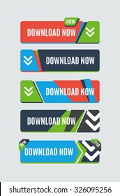 Colorful download web button with arrow. Modern flat design, paper graphic, website icon and design element