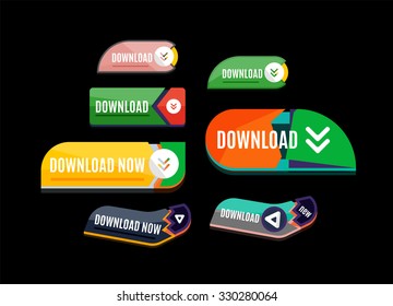 Colorful download web button with arrow. Modern flat design, paper graphic, website icon and design element