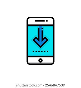 Colorful downloading from phone icon. Vector illustration. Isolated on white background
