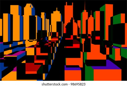 Colorful downtown background, vector