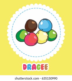 Colorful dragee on white background. Icon of sweets