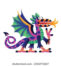 Colorful Dragon Alebrije Monster Illustration Isolated