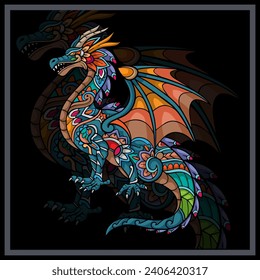 Colorful Dragon animal mandala arts.