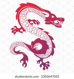 Colorful dragon in Asian style. Symbol of 2024. Illustration for the design of postcards, flyers, packaging. Minimalist Christmas illustration. Mythical creature. Square poster.