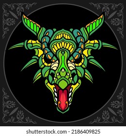 Colorful dragon head isolated on black background