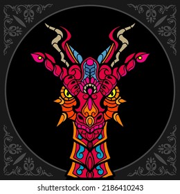 Colorful dragon head isolated on black background