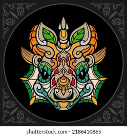 Colorful dragon head isolated on black background