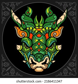 Colorful dragon head isolated on black background