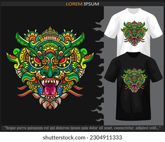 Colorful Dragon head mandala arts isolated on black and white t shirt.