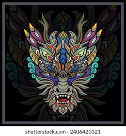 Colorful Dragon head mandala arts.