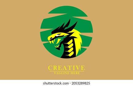 colorful dragon head on green background, great for animal logo icons, templates, emblems, art.