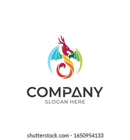 Colorful dragon logo design, abstract animal wings vector