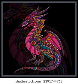 Colorful Dragon mandala arts isolated on black background