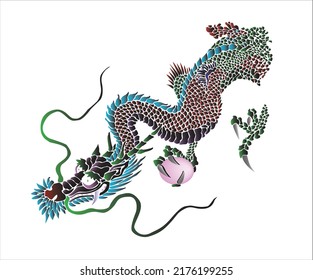 Colorful dragon vector with white background