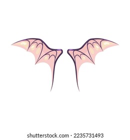 Colorful dragon wings isolated on white background. Magical monster wings cartoon illustration. Fantasy, mythical creatures, decorative emblems concept