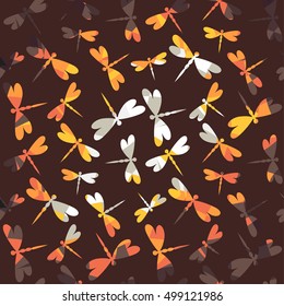 colorful dragonflies pattern, brown and orange vector of insect