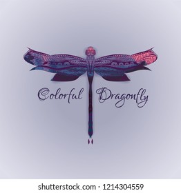Colorful dragonfly on the grey background.Print for t shirt,women's clothing. Watercolor illustration.Flying insect with text.Fashion illustration. Fabric design