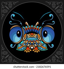 Colorful dragonfly zentangle arts isolated on black background