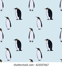 Colorful drawing arctic fauna seamless pattern with penguins on light background isolated vector illustration