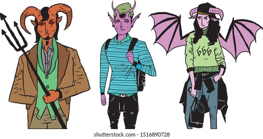 Colorful drawing of fashion devils 