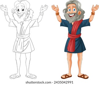 Colorful drawing of a happy, bearded ancient man